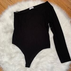 LNA NWT Black Slade Heavy Rib One Shoulder Bodysuit 1X